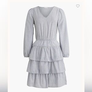 J. Crew women’s Striped long sleeve tiered mini dress blue white size‎ 12 NWT